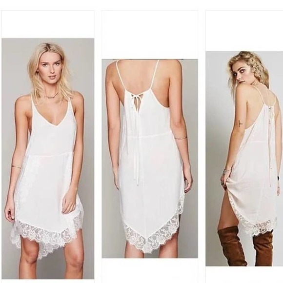 COPY - Free People Intimately Slip Dress White Eyelashes White Sheer Lace Trim … - Picture 1 of 6